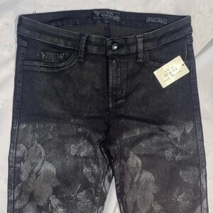 New Guess Brittney Legging Foil Floral Stretch Black Silver Jeans 31